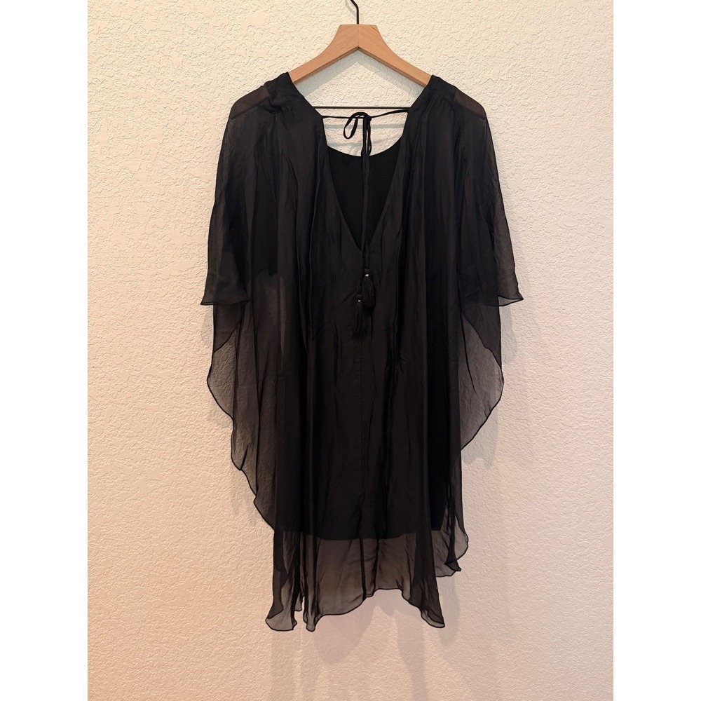 Tommy Bahama Chiffon Tassel Tie Back Flutter Sleeve Tunic Dress S Sheer Ethereal - Picture 5 of 8